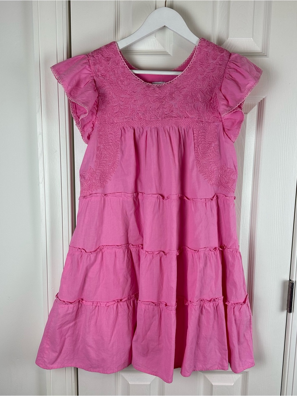 J.Marie Pink Embroidered Tiered Mini Dress Flutter Sleeve